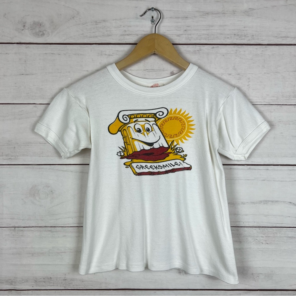 Vintage 1970s Greek Smile Tourist T-Shirt XXS